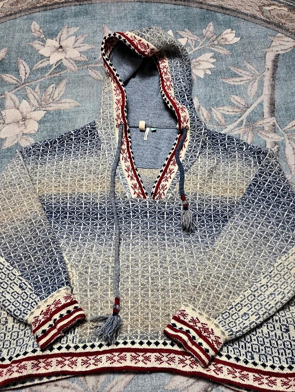Pilcro Anthropologie Fair Isle Hooded Sweater Blue Red 1X